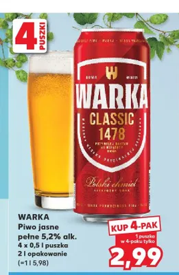Piwo Warka Classic 4-pak promocja w Kaufland
