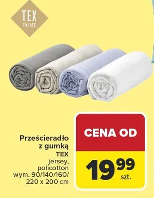 Prześcieradło z gumką TEX jersey, policotton wym. 90/140/160/220x200cm promocja w Carrefour