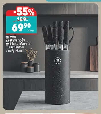 Zestaw noży w bloku Marble 7 elementów z nożyczkami Mg Home promocja w Biedronka Home