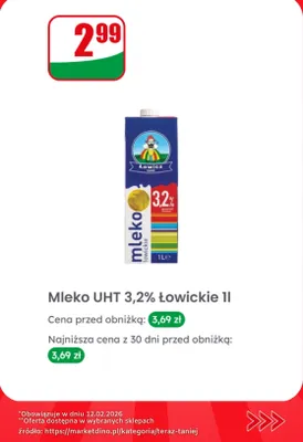 Mleko UHT 3,2% promocja w Dino