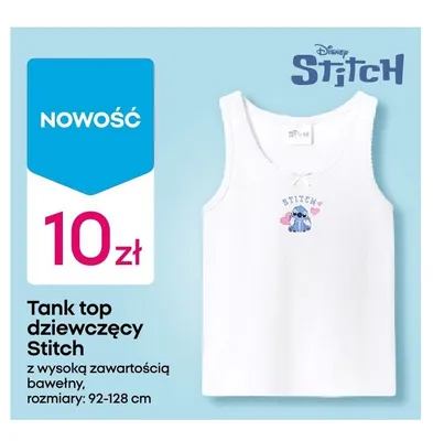 Tank top dziewczęcy Disney Stitch promocja w Pepco