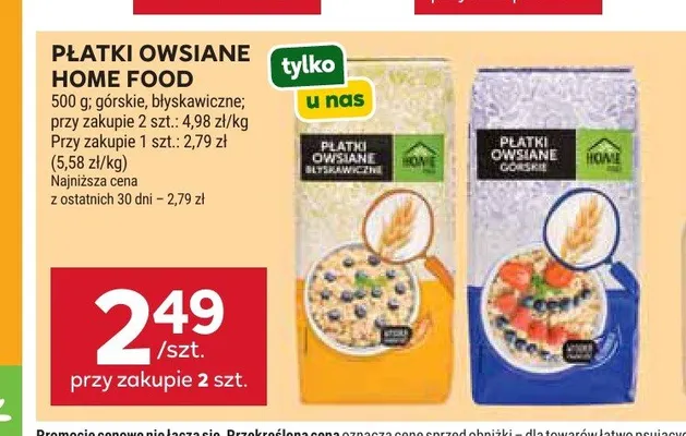 Płatki owsiane błyskawiczne Home Food promocja w Stokrotka
