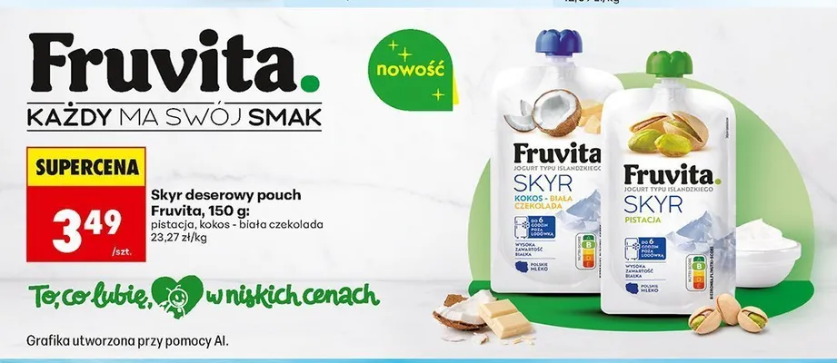 Skyr deserowy pouch Fruvita kokos - biała czekolada promocja w Biedronka