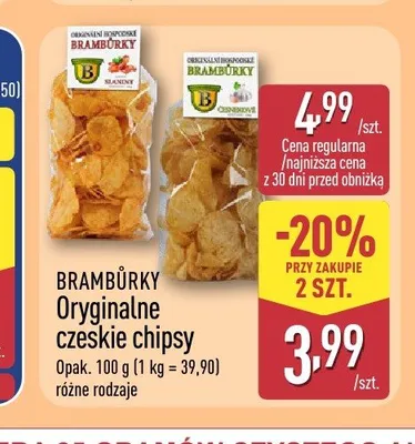 Chipsy ziemniaczane Brambůrky Oryginalne czeskie Česnekové promocja w Aldi