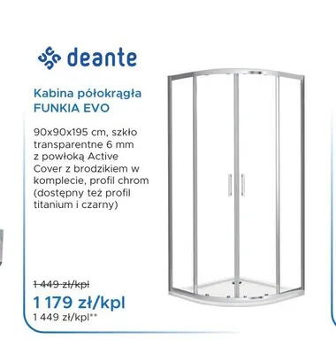 Kabina półokrągła Deante Funkia Evo promocja w Blu Salony Łazienek
