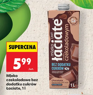 Mleko czekoladowe bez dodatku cukrów Łaciate promocja w Biedronka