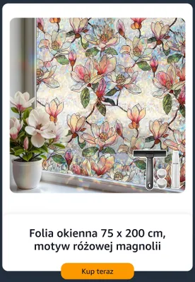 Folia okienna 75x200 cm motyw różowej magnolii promocja w Amazon