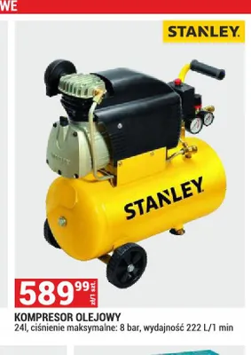 Kompresor olejowy STANLEY 24l ciśnienie maksymalne: 8 bar wydajność 222l/1 min promocja w Merkury Market
