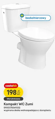 Kompakt WC Zumi bezkołnierzowy wypinana deska wolnoopadająca z duroplastu promocja w Castorama