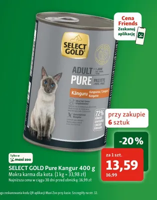 Mokra karma dla kota Select Gold Pure Kangur promocja w MAXI ZOO