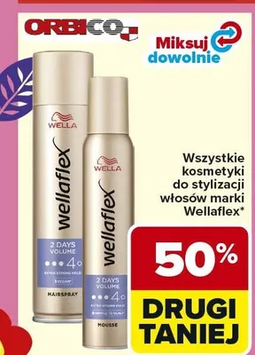 Kosmetyki do stylizacji włosów Wellaflex promocja w Carrefour