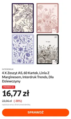 Zeszyt A5 60 kartek linia z marginesem Interdruk Trends dla dziewczyny 4-pak promocja w Empik