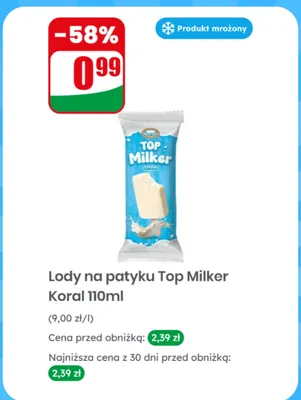 Lody na patyku Top Milker Koral promocja w Dino