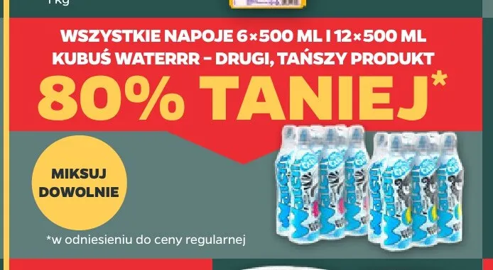 Napoje 6x500 ml i 12x500 ml Kubuś Waterrr promocja w Netto