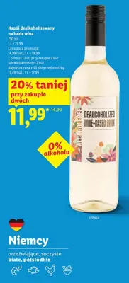 Napój dealkoholizowany na bazie wina białe półsłodkie Niemcy promocja w Lidl