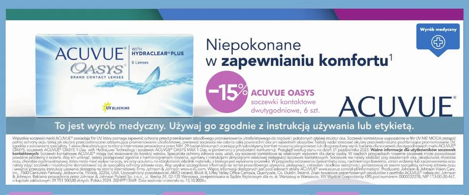 Soczewki kontaktowe dwutygodniowe Acuvue Oasys promocja w Super-Pharm