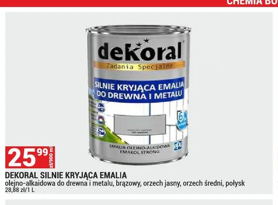 Emalia olejno-alkidowa do drewna i metalu Dekoral Silnie Kryjąca promocja w Merkury Market