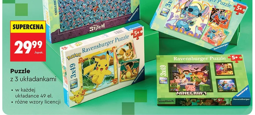 Puzzle z 3 układankami, różne wzory licencji promocja w Biedronka