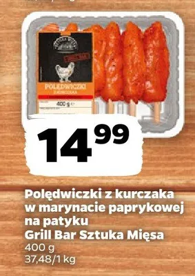 Polędwiczki z kurczaka w marynacie paprykowej na patyku Grill Bar Sztuka Mięsa promocja w Netto