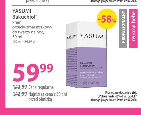 Krem przeciwzmarszczkowy do twarzy na noc Yasumi Bakuchiol promocja w Hebe