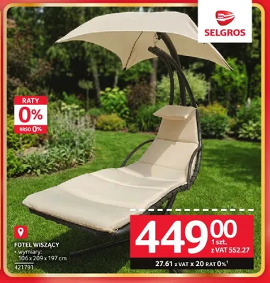 Fotel wiszący promocja w Selgros