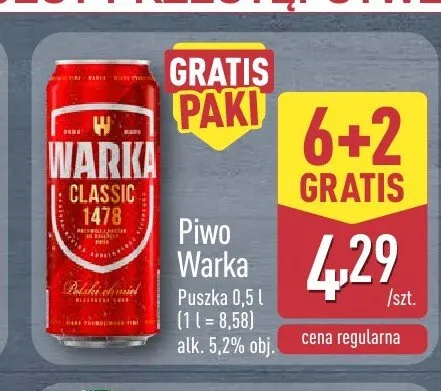 Piwo Warka Classic 8-pak promocja w Aldi