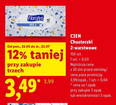 Chusteczki 2-warstwowe Cien promocja w Lidl