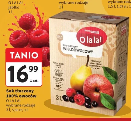 Sok tłoczony 100% owoców O la la! wieloowocowy promocja w Intermarche