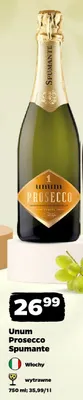 Wino Unum Prosecco Spumante wytrawne Włochy promocja w Netto