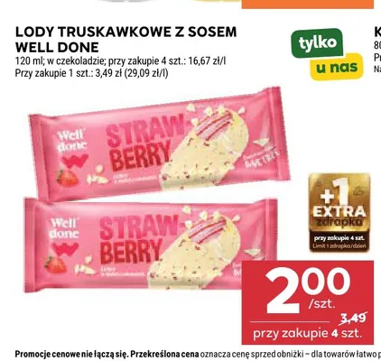 Lody truskawkowe z sosem w czekoladzie Well Done promocja w Stokrotka