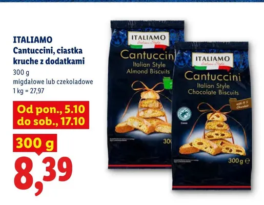 Cantuccini ciastka kruche z dodatkami czekoladowe Italiamo promocja w Lidl
