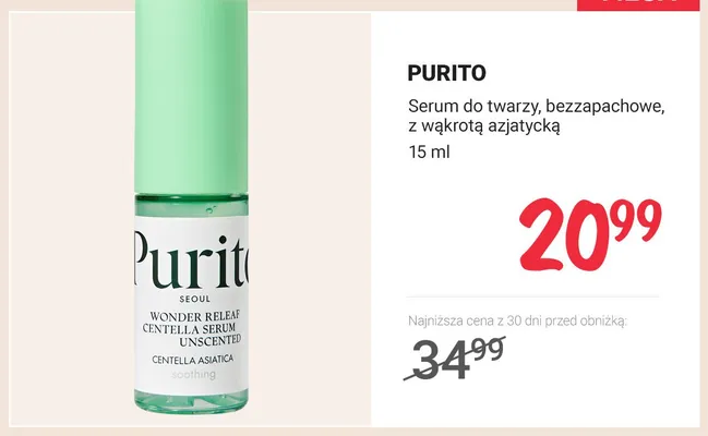 Serum do twarzy bezzapachowe z wąkrotą azjatycką PURITO promocja w Rossmann