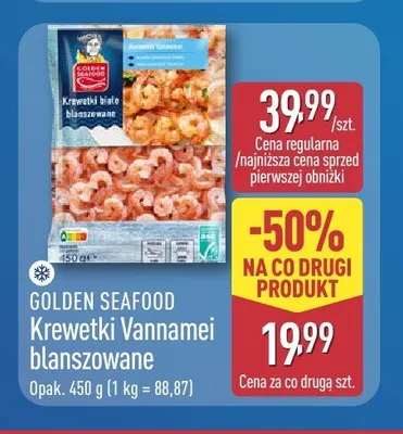 Krewetki Vannamei blanszowane Golden Seafood promocja w Aldi