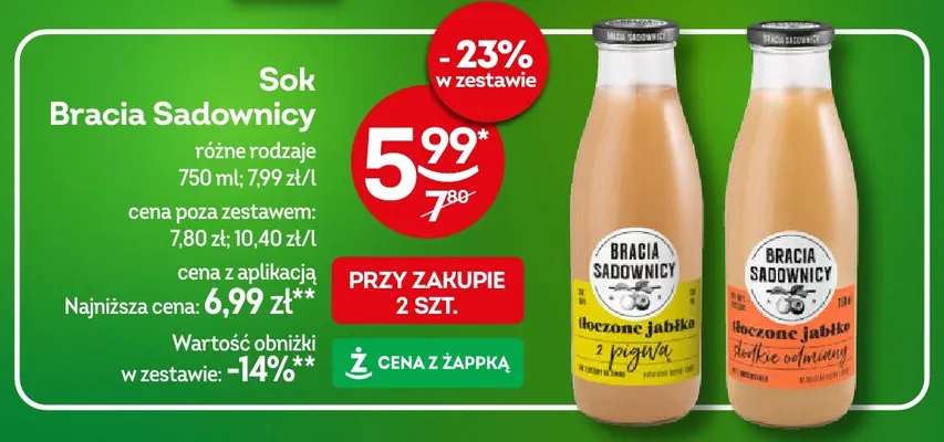 Sok Bracia Sadownicy tłoczone jabłko z pigwą promocja w Żabka