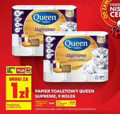 Papier toaletowy Supreme premium comfort, 9 rolek promocja w Biedronka