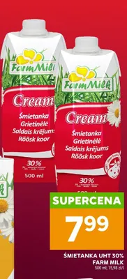 Śmietanka UHT 30% Farm Milk promocja w Stokrotka