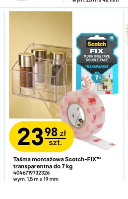 Taśma montażowa Scotch-FIX transparentna do 7 kg 1,5mx19 mm promocja w Castorama