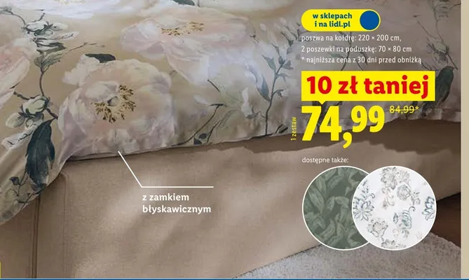 Pościel satynowa z bawełny 220x200 cm promocja w Lidl