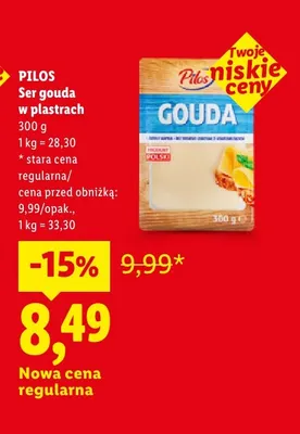 Ser gouda w plastrach Pilos promocja w Lidl