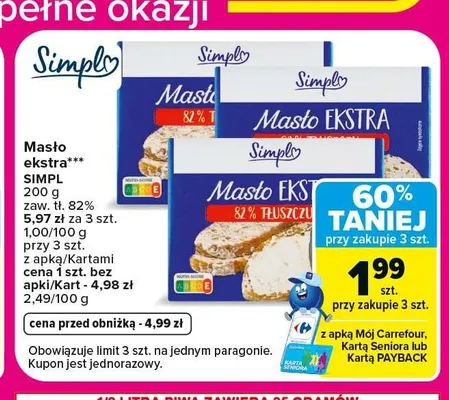 Masło ekstra Simpl promocja w Carrefour