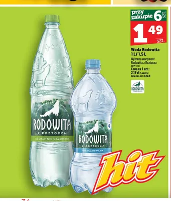 Woda mineralna gazowana Rodowita delikatnie promocja w TOPAZ
