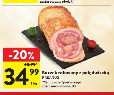 Boczek rolowany z polędwiczką Kabanos promocja w Intermarche