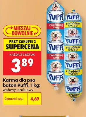 Karma dla psa baton Puffi wołowy 1kg promocja w Biedronka