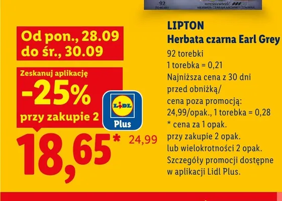 Herbata czarna Earl Grey Lipton promocja w Lidl