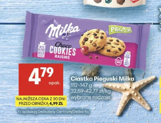 Ciastka Pieguski Choco Cookies Raisins Milka promocja w Delikatesy Centrum