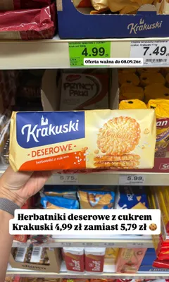 Herbatniki deserowe z cukrem Krakuski promocja w Dino