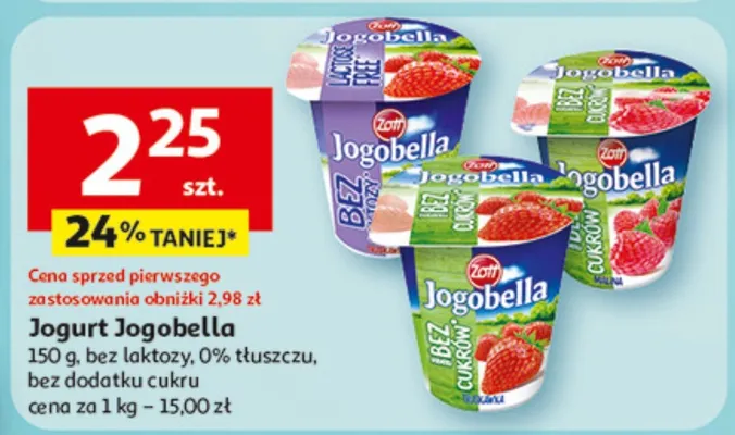 Jogurt Jogobella bez tłuszczu, 0% tłuszczu, bez dodatku cukru promocja w Auchan