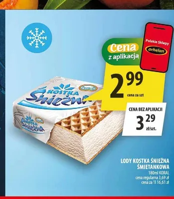 Lody kostka Śnieżna śmietankowa Koral promocja w Arhelan