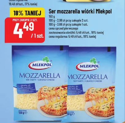 Ser mozzarella wiórki Mlekpol promocja w POLOmarket