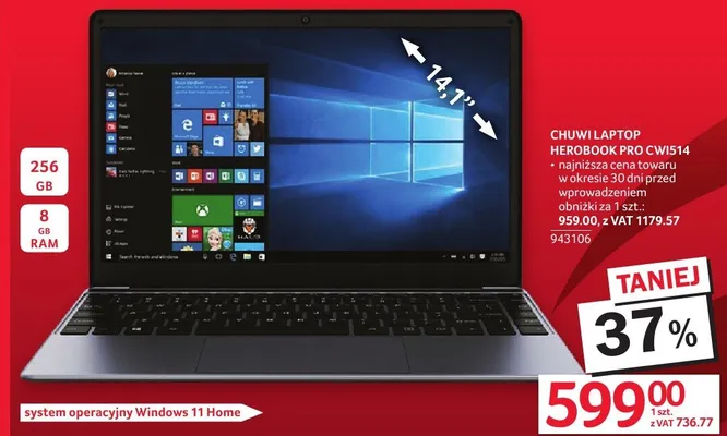 Laptop Chuwi HEROBOOK PRO CWI514 promocja w Selgros